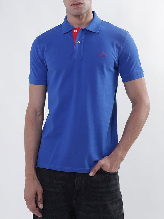 Gant Blue Contrast Pique Slim Fit Polo T-Shirt