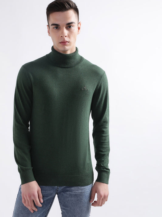 Gant Men Green Solid Round Neck Sweater