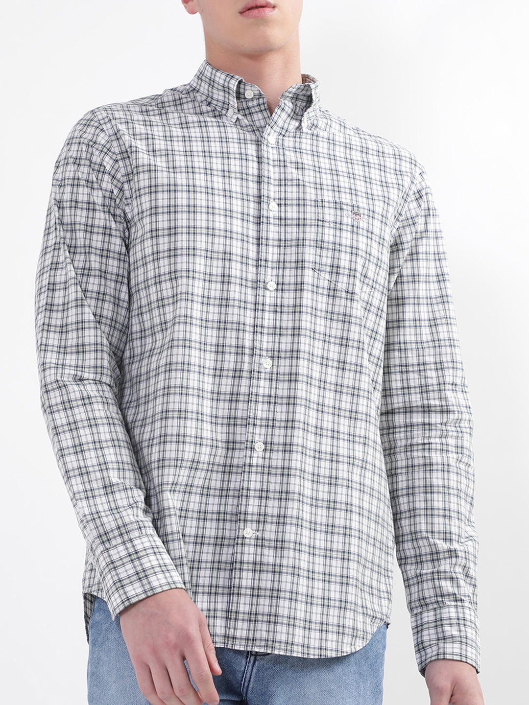 Gant Green Poplin Micro Checked Regular Fit Shirt