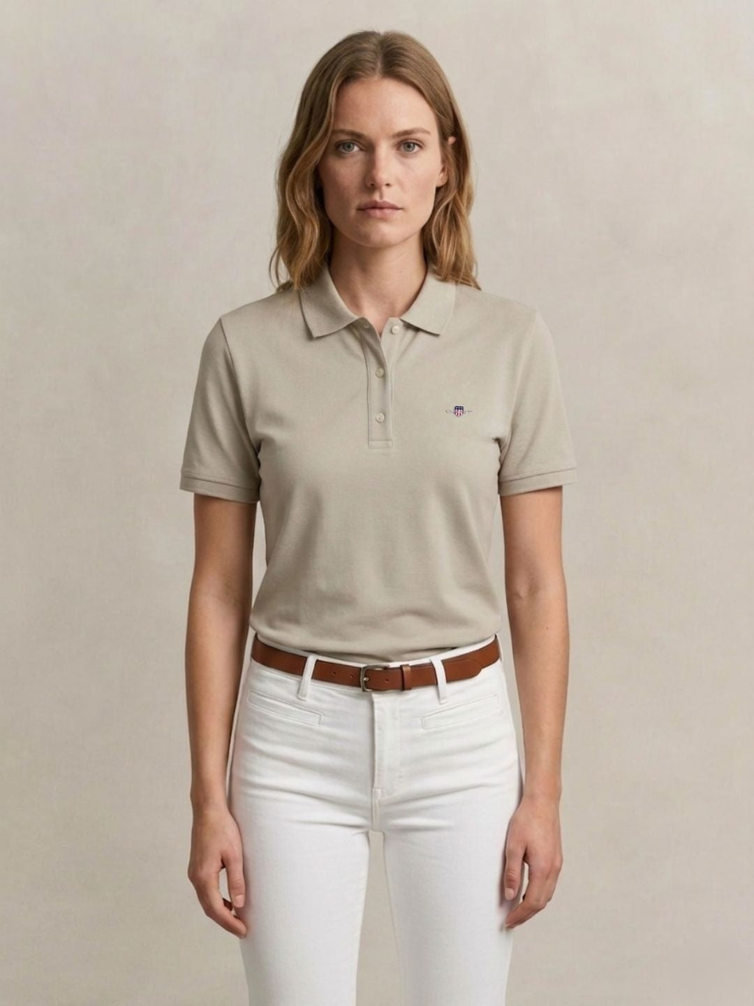 Gant Women Beige Solid Regular Fit Polo T-Shirt