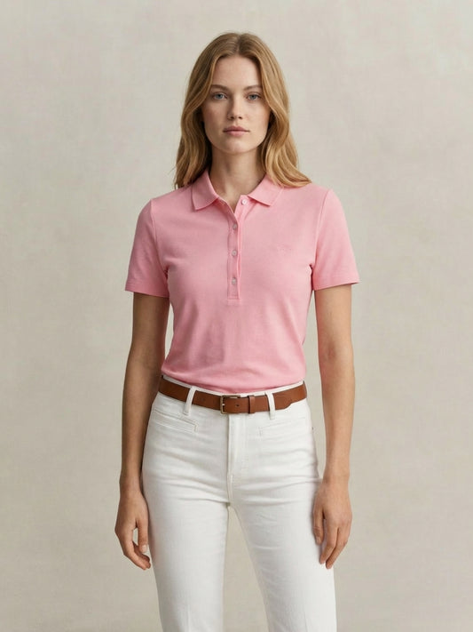 Gant Women Pink Solid Slim Fit Polo T-Shirt