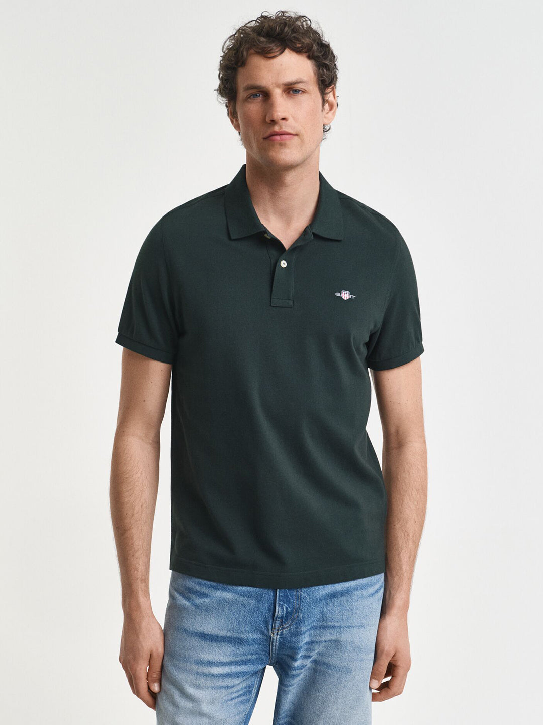 Gant Men Green Solid Polo Tshirt