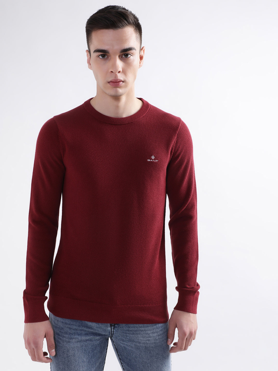 Gant Men Red Solid Round Neck Sweater