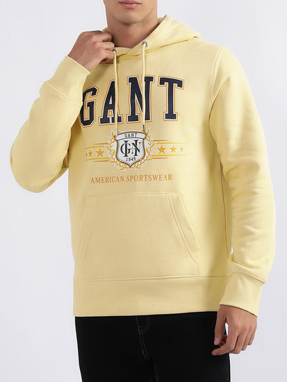 Gant Men Yellow Printed Hooded Sweatshirt