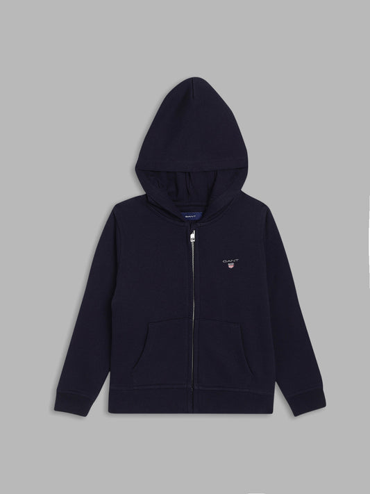 Gant Boys Navy Blue Solid Hooded Sweatshirt