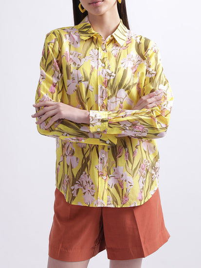 Gant Canary Yellow Floral Print Regular Fit Shirt