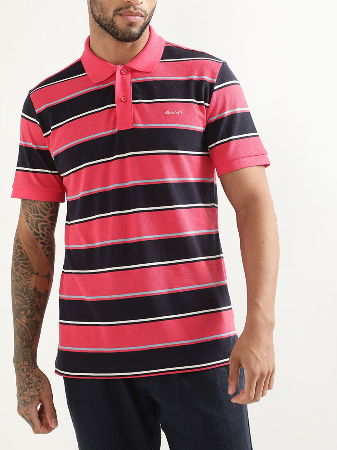 Gant Pink Striped Regular Fit Polo T-Shirt