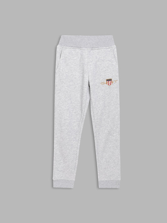 Gant Boys Grey Solid Cotton Track Pants