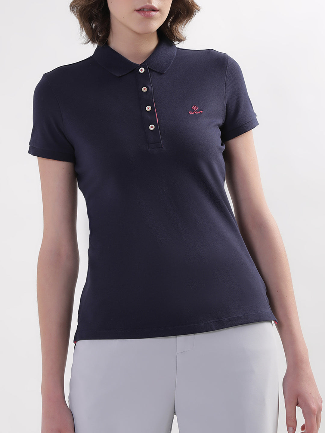 Gant Women Blue Solid Polo TShirt