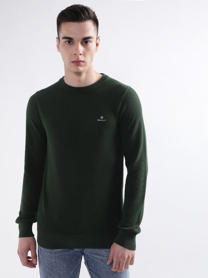 Shop Gant Men Green Solid Round Neck Sweater GANT India