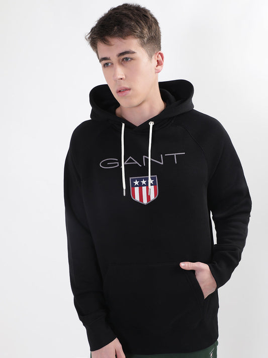 Gant Men Black Solid Hooded Sweatshirt