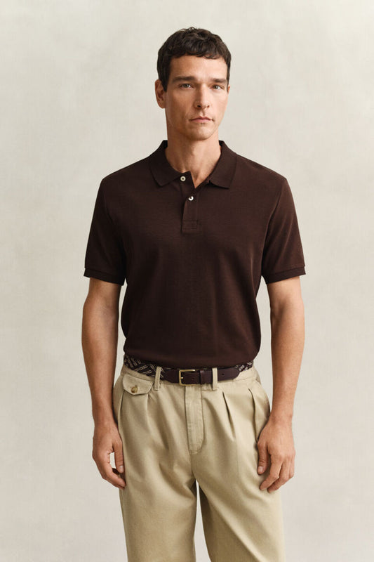 Gant Men Brown Solid Regular Fit Pure Cotton Polo T-Shirt
