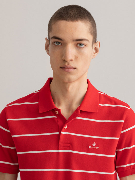 Gant Red Striped Regular Fit Polo T-Shirt