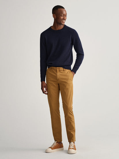 Gant Men Brown Solid Cotton Slim Fit Trousers