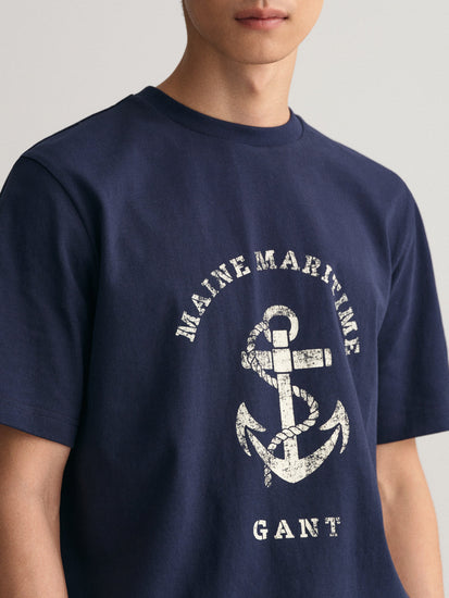 Gant Blue Printed Regular Fit T-Shirt