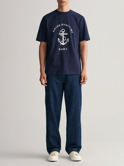 Gant Blue Printed Regular Fit T-Shirt