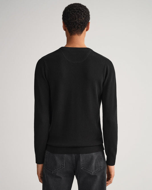 Gant Men Black Solid Round Neck Sweater