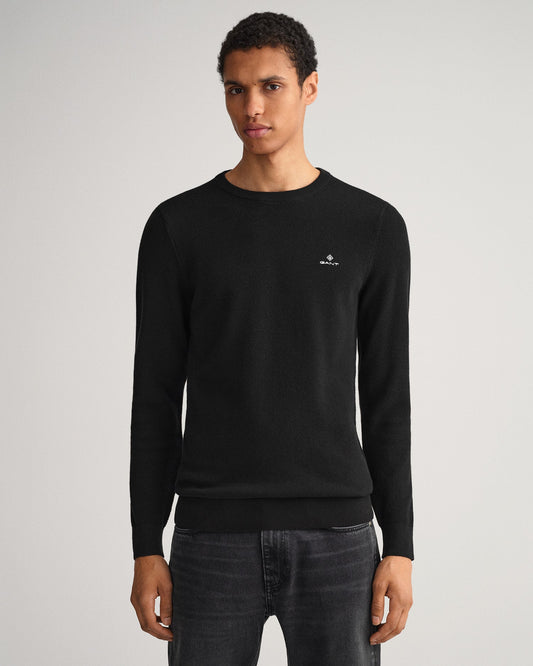 Gant Men Black Solid Round Neck Sweater