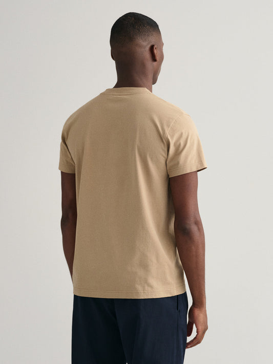 Gant Men Beige Solid Round Neck Short Sleeves T-Shirt