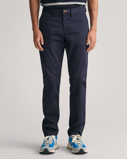 Gant Men Blue Solid Slim Fit Trouser