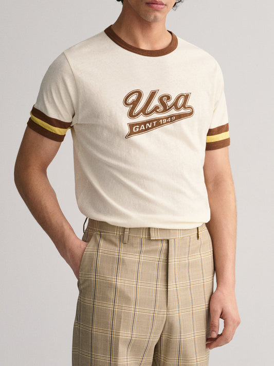 Gant Cream Printeded Slim Fit T-Shirt