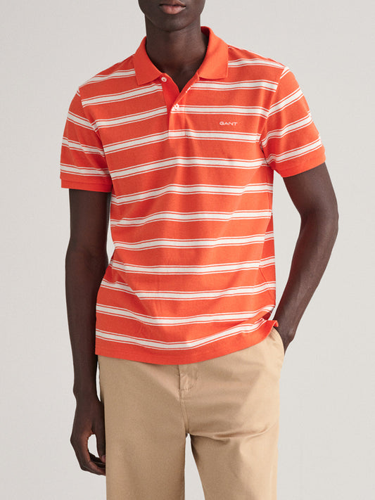 Gant Orange Striped Regular Fit Polo T-Shirt