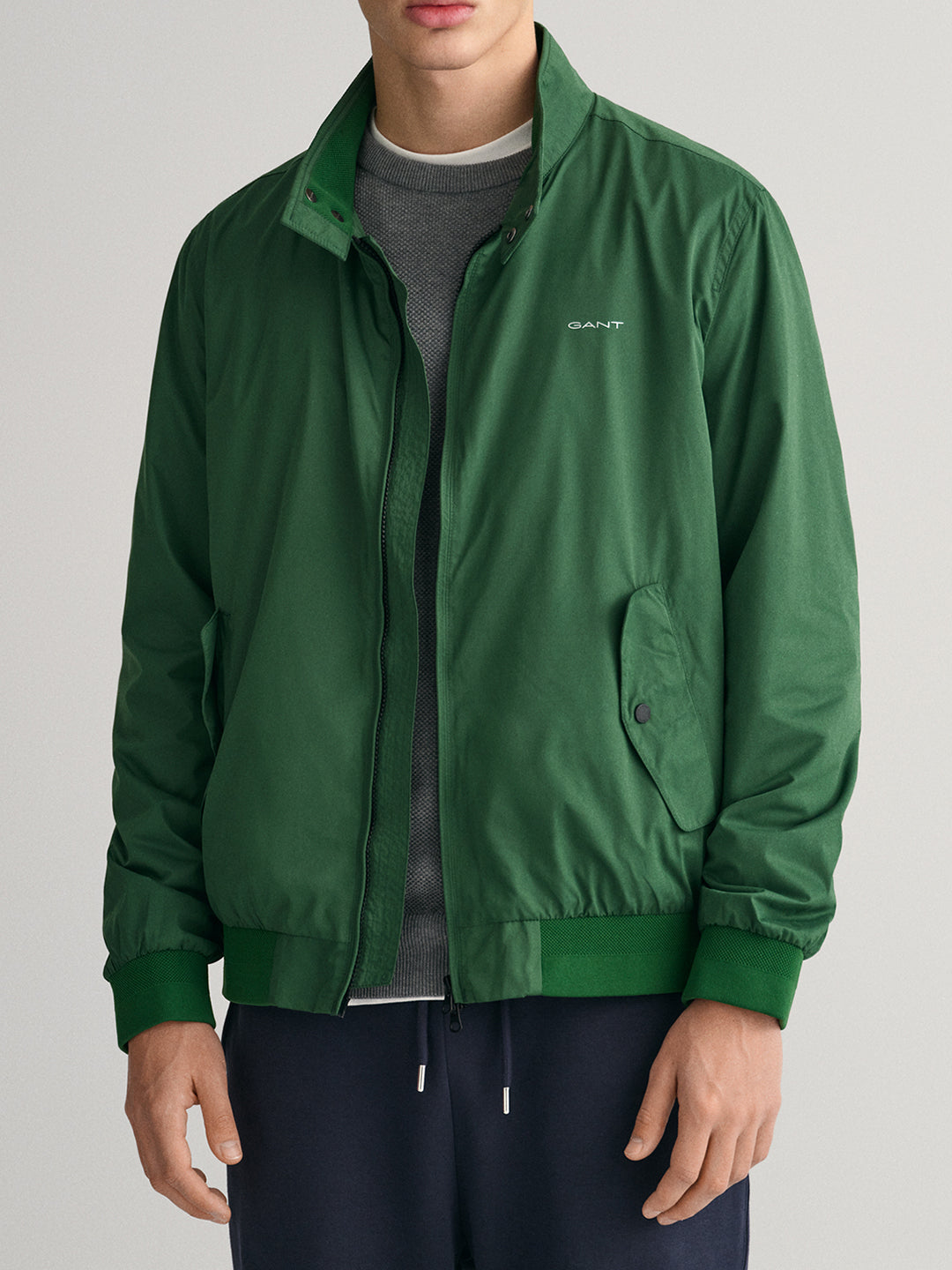 Gant Men Green Solid Mandarin Collar Jacket