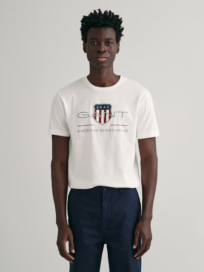 Gant Men White Printed Round Neck Short Sleeves T-Shirt