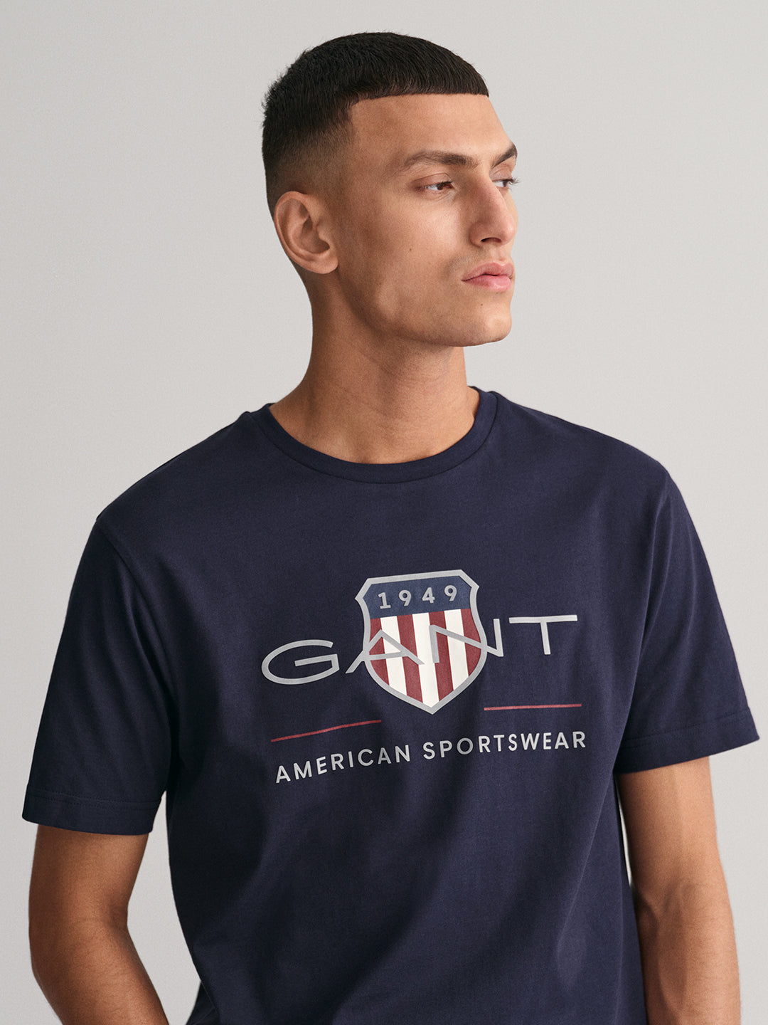 Gant Men Navy Blue Printed Round Neck Short Sleeves T-Shirt