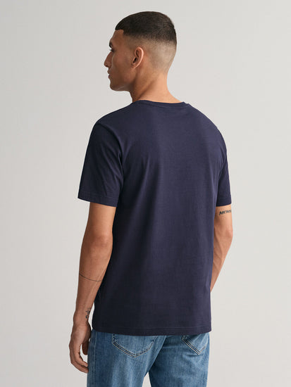 Gant Men Navy Blue Printed Round Neck Short Sleeves T-Shirt