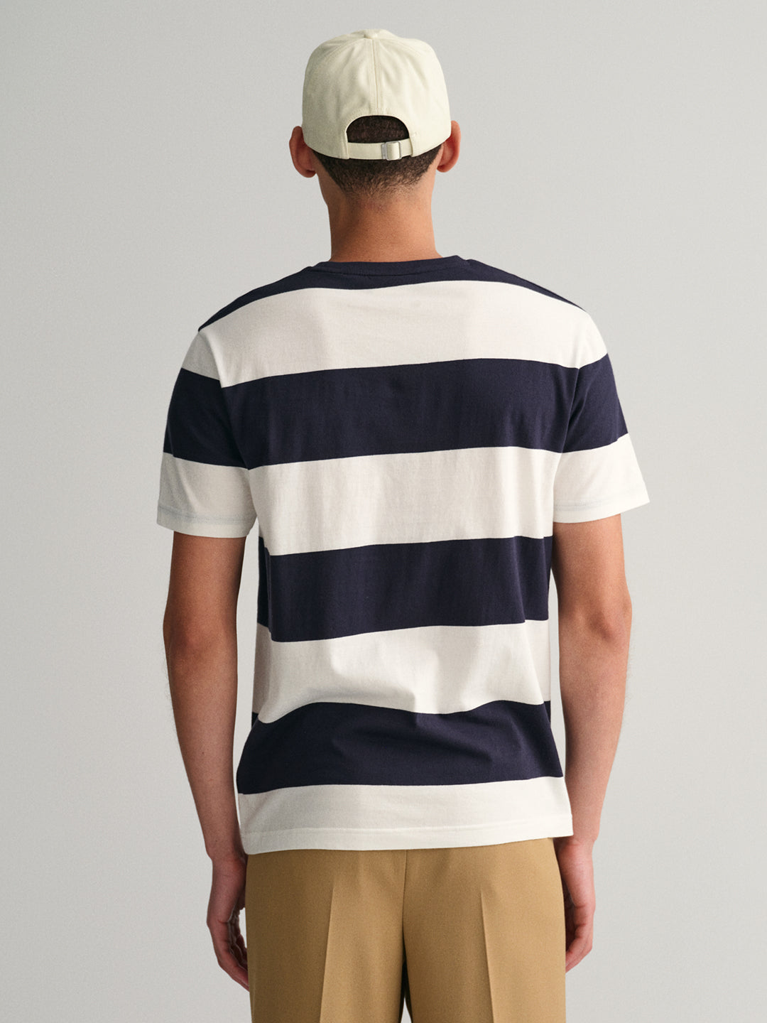 Shop Gant Men Off White Striped Round Neck Short Sleeves T-Shirt