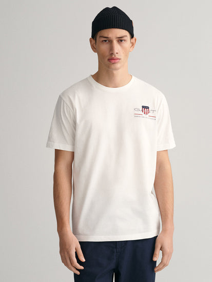 Gant Men White Solid Round Neck Short Sleeves T-Shirt