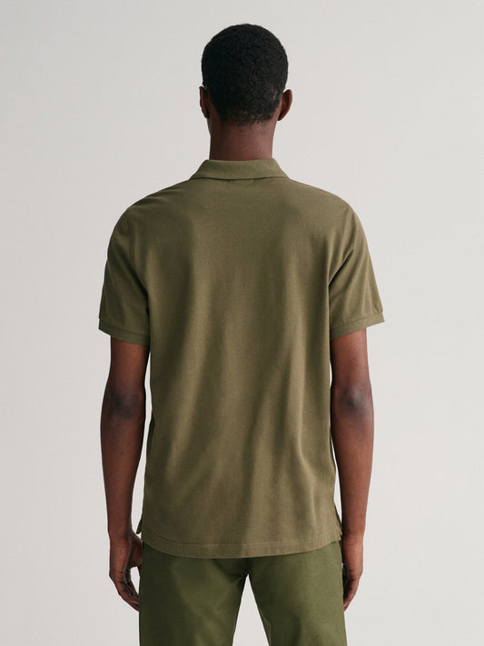 Gant Men Olive Solid Polo Collar Short Sleeves T-Shirt