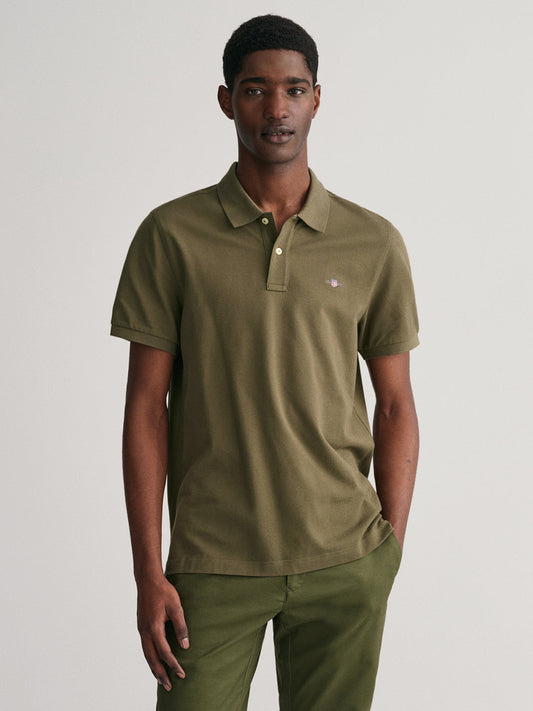 Gant Men Olive Solid Polo Collar Short Sleeves T-Shirt