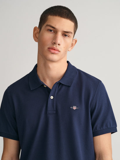 Gant Men Navy Blue Solid Polo Collar Short Sleeves T-Shirt