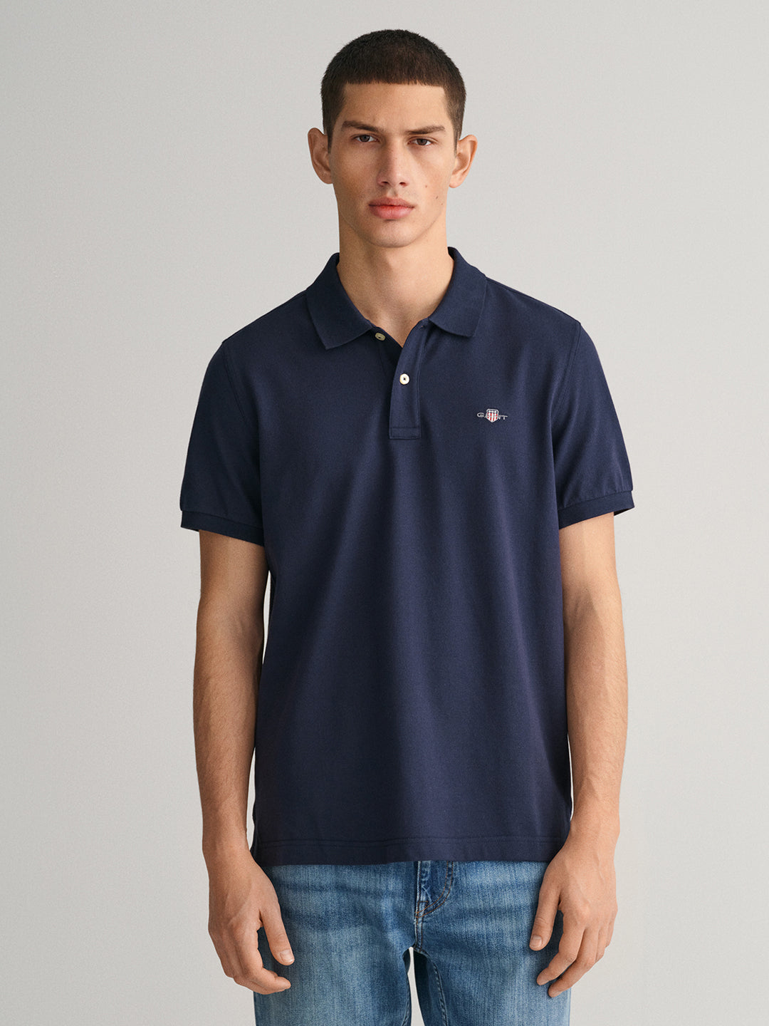 Gant Men Navy Blue Solid Polo Collar Short Sleeves T-Shirt