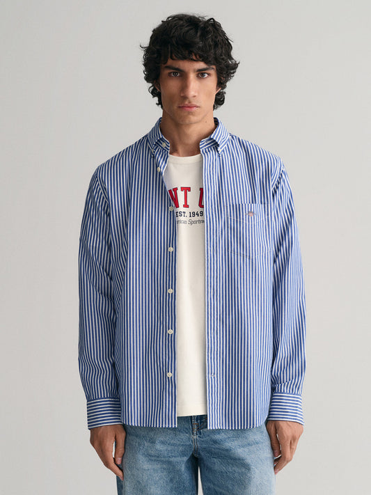 Gant Men Blue Striped Button-down Collar Full Sleeves Shirt