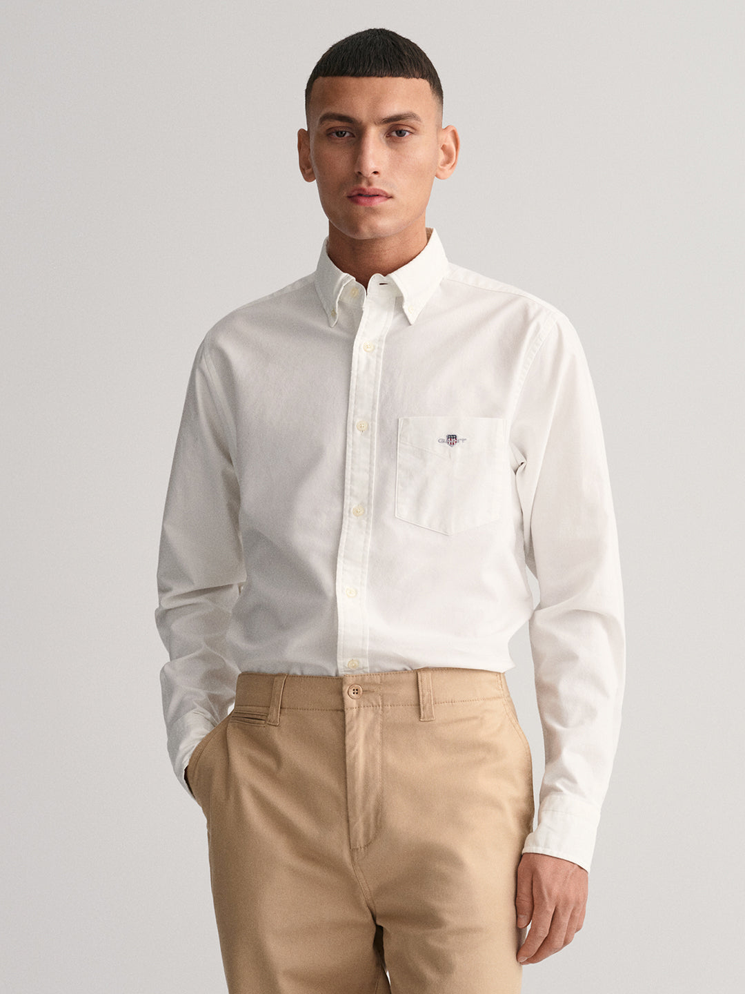 Gant Men White Solid Button-Down Collar Full Sleeves Shirt