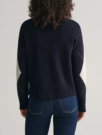 Gant Women Printed Round Neck Full Sleeves Sweater