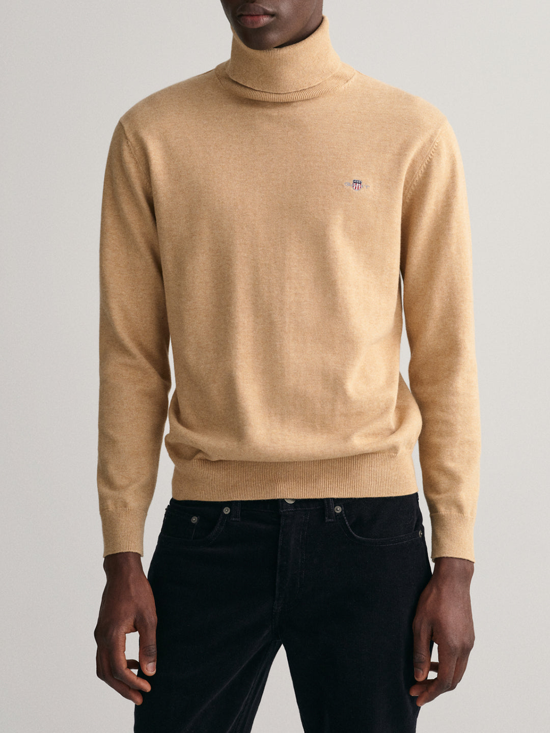 Gant Men Khaki Solid Round Neck Sweater