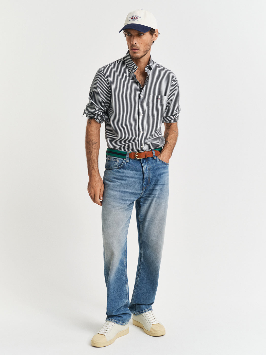 Gant Men Black Striped Collar Shirt