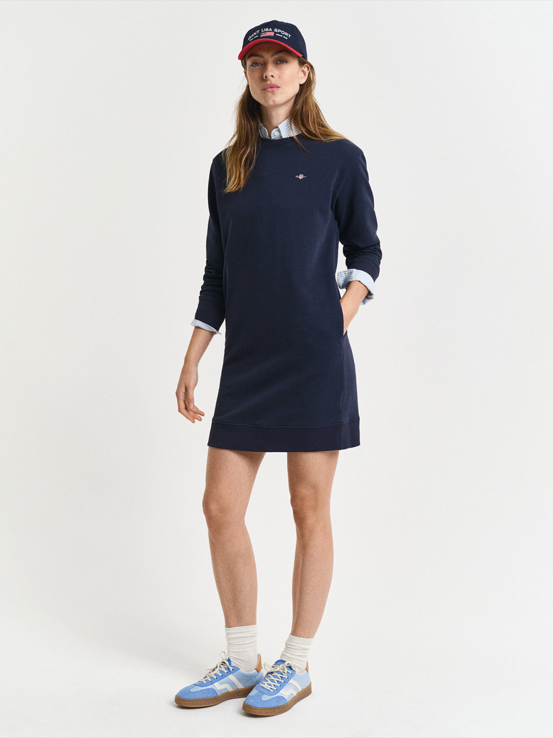 Gant Women Blue Solid Crew Neck Dress