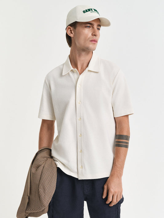 Gant Men Cream Solid Collar Shirt