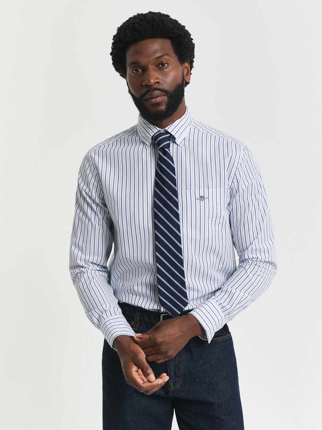 Gant Men Blue Striped Collar Shirt