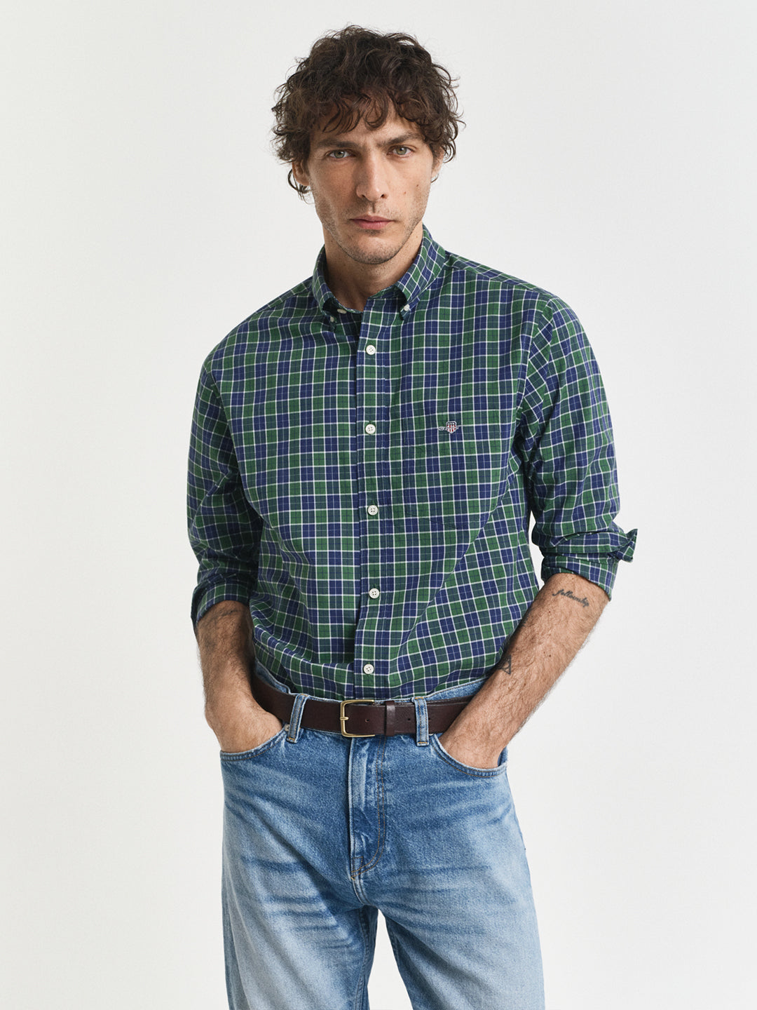 Gant Men Green Checks Collar Shirt