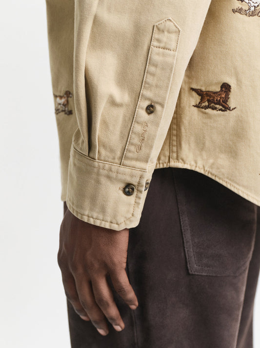 Gant Men Beige Embroidered Collar Shirt