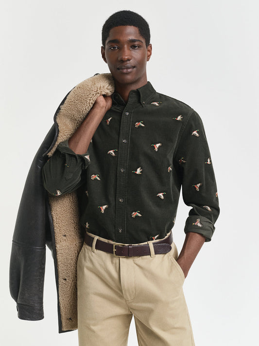 Gant Men Green Embroidered Collar Shirt