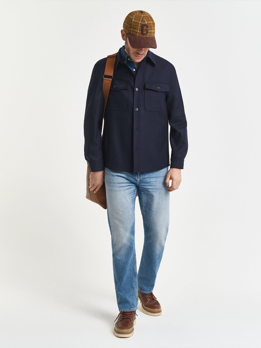Gant Men Regular Navy Blue Solid Wool Blend Oversize Shirt