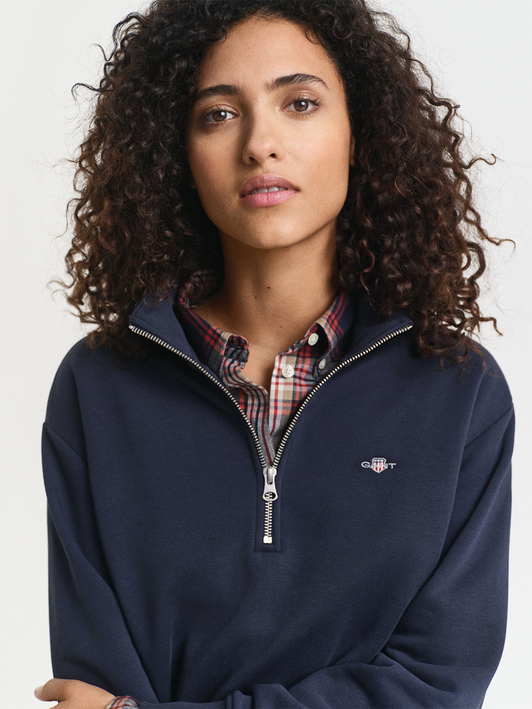 Gant Women Blue Solid Stand Collar Sweatshirt