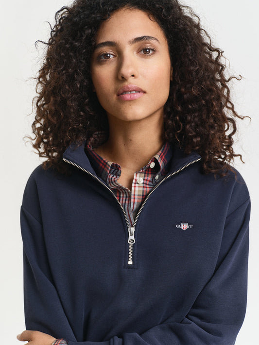 Gant Women Blue Solid Stand Collar Sweatshirt